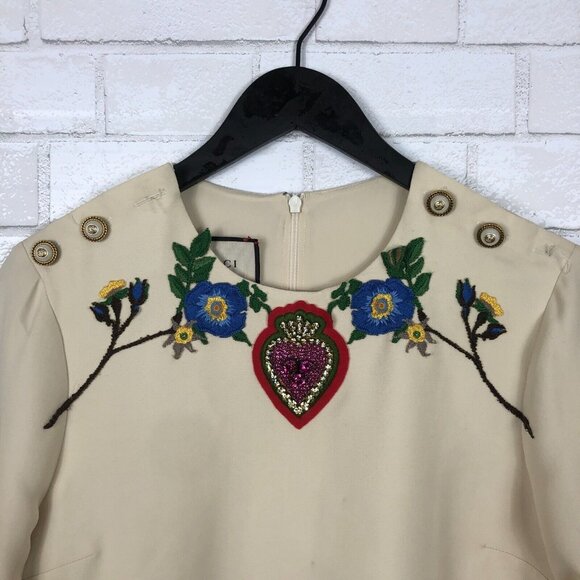 GUCCI Women's $4300 Ivory Embroidered Cady Crepe Wool-Blend Dress sz 42 NWD - Picture 3 of 12